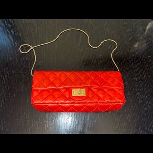 Authentic Chanel chocolate bar red patent leather bag with gold chain